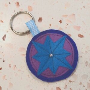 Handcrafted Key FoB Felt Applique Ribbon Beads Compass Rose Canvas Quote | New#6